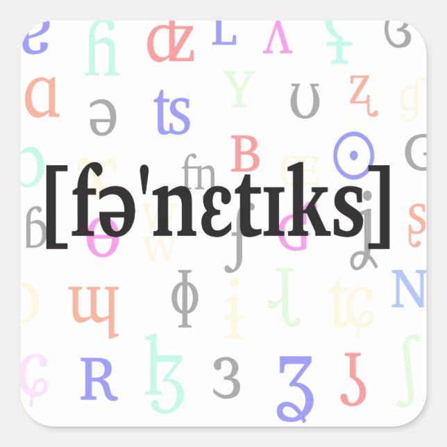 Phonetik in IPA. Schwarz auf Zeichenhintergrund. Quadratischer Aufkleber (Vorderseite)