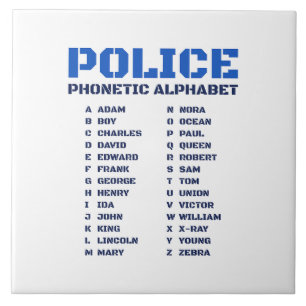 Phonetische A bis Z Alphabet für Polizeibeamte Fliese