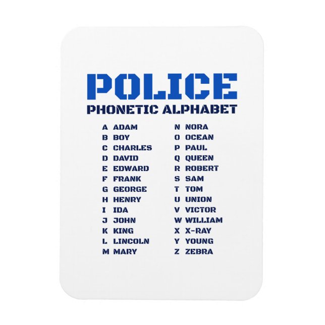 Phonetische A bis Z Alphabet für Polizeibeamte Magnet (Vertikal)