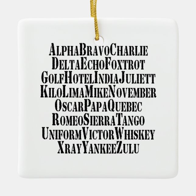 PHONETISCHES ALPHABET / CODEWORTE KERAMIKORNAMENT (Vorderseite)