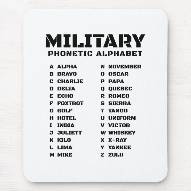 Phonetisches Alphabet für das Militär Mousepad (Vorne)