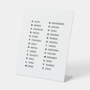 Phonetisches Alphabet für das Militär Sockelschild