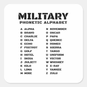 Phonetisches Alphabet Militär ALPHA - ZULU Quadratischer Aufkleber