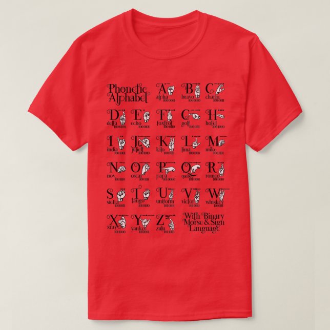 Phonetisches Alphabet mit binärem Morse Amp Zeiche T-Shirt (Design vorne)