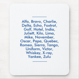 Phonetisches Alphabet "NATO", Alfa bis Zulu Mousepad