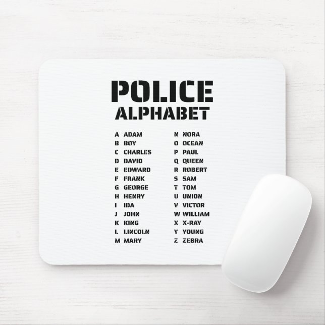 Phonetisches Alphabet Polizei Mousepad (Mit Mouse)