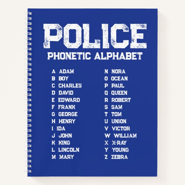 Phonetisches Alphabet Polizei Notizbuch Adam-Zebra (Vorderseite)