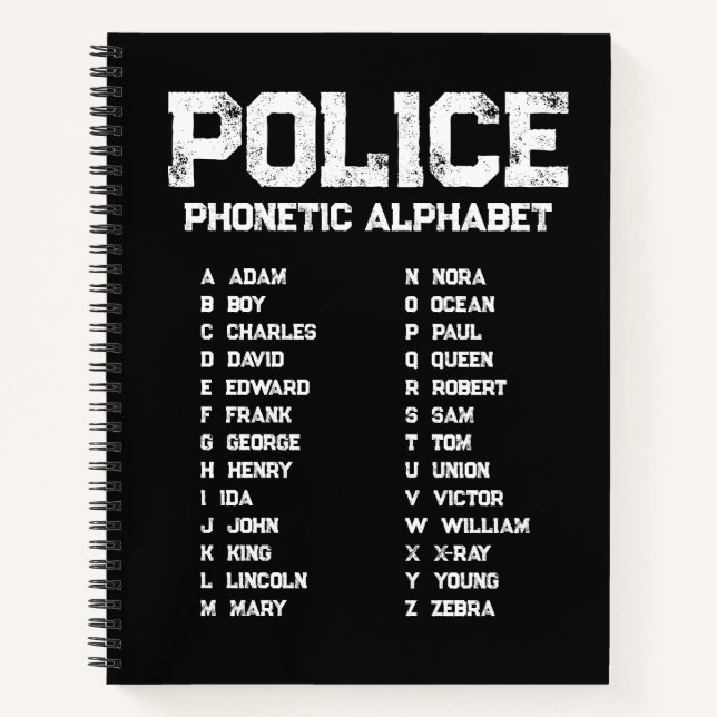 Phonetisches Alphabet Polizei Notizbuch Adam-Zebra (Vorderseite)