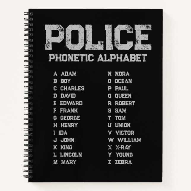 Phonetisches Alphabet Polizei Notizbuch Schwarz (Vorderseite)