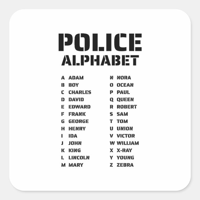 Phonetisches Alphabet Polizei Quadratischer Aufkleber (Vorderseite)