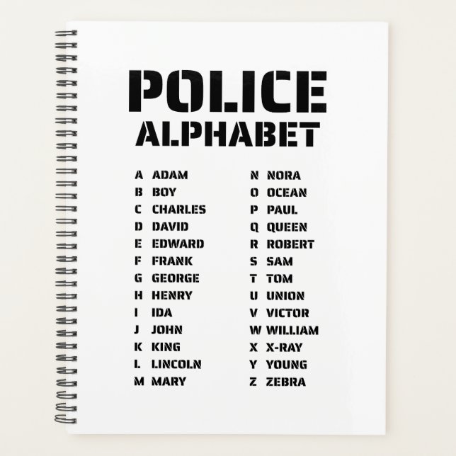 Phonetisches Alphabet Polizei Spirale Planer (Vorderseite)