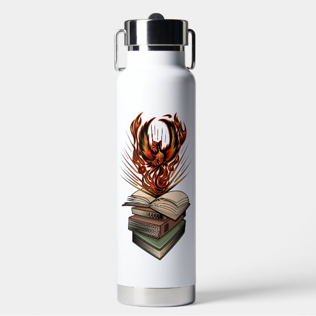 Phönix, der aus den Flammen der Bücher aufersteht, Trinkflasche (Vorderseite)