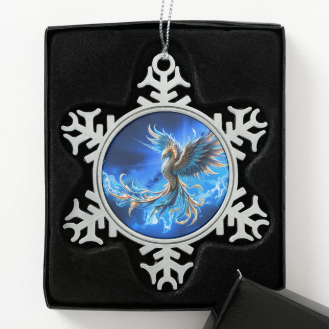 Phönix der Saphir-Dämmerung  Schneeflocken Zinn-Ornament (Box)