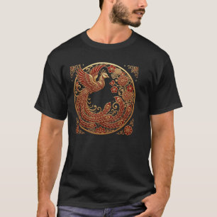 Phönix Rot Gold Asiatisches Traditionelles Design T-Shirt