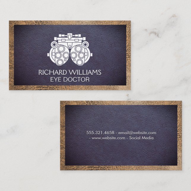 Phoropter | Augenarzt | Lederuntergrund Visitenkarte (Vorne/Hinten)