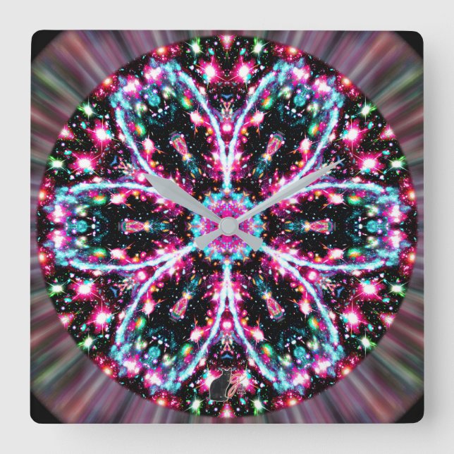 Phosphorescence Stellar Kaleid Quadratische Wanduhr (Vorderseite)