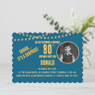 Photo 80th Teal & Gold Birthday Party Invitation Einladung