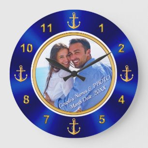 PHOTO and Personalized Nautical Wedding Gifts Große Wanduhr