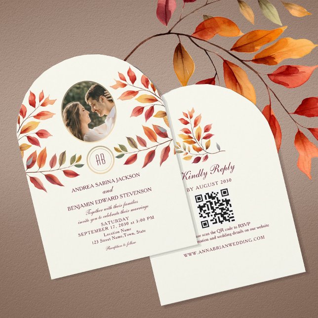 Photo and QR Code Fall Wedding Einladung (Von Creator hochgeladen)