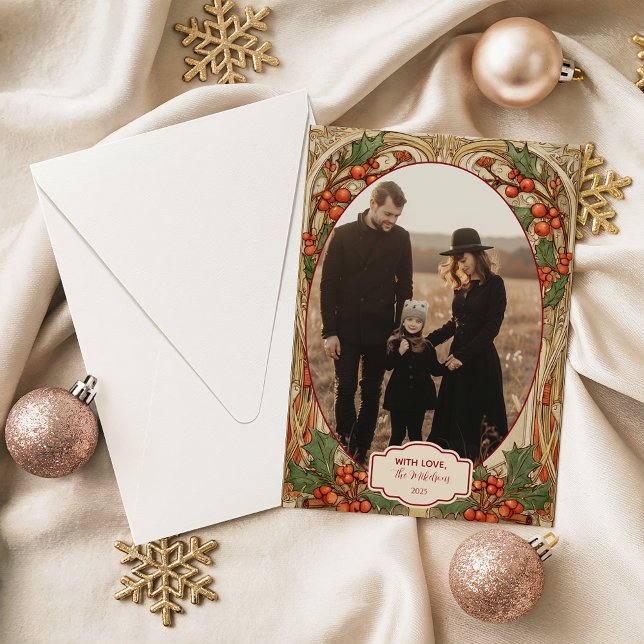 Photo Antique Holly Berry Christmas Feiertagskarte (Von Creator hochgeladen)