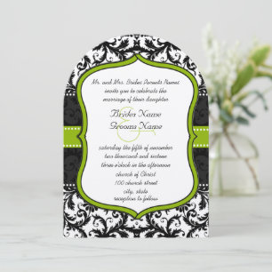 Photo Apple Green Black Vintage Damask Wedding Einladung