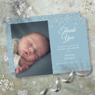 Photo Baby Boy Script Thank You Love Hearts Birth Ankündigung