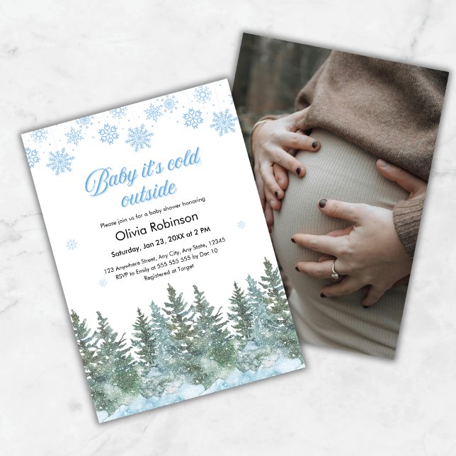 Photo Baby It's Cold Outside Winter Baby Shower Einladung (Photo Snowflakes Baby It's Cold Outside Winter Baby Shower Invitation )