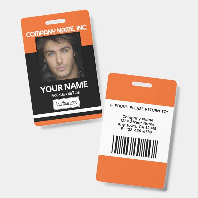 Photo Badge - Orange and Black Ausweis (Vorder- & Rückseite)