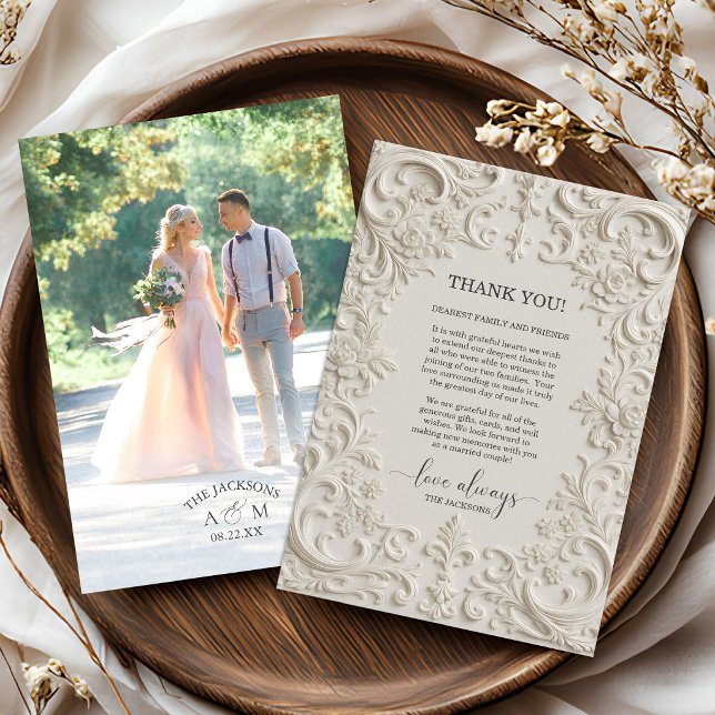 Photo Baroque Embossed Wedding Thank You Card Dankeskarte (Photo Baroque Embossed Wedding Thank You Card)