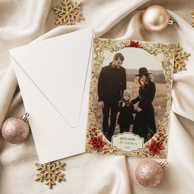 Photo Baroque Poinsettia Elegance Christmas Feiertagskarte (Von Creator hochgeladen)