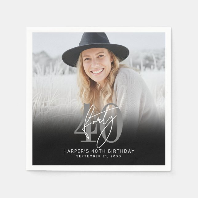 Photo Black 40th Birthday Party Serviette (Vorderseite)