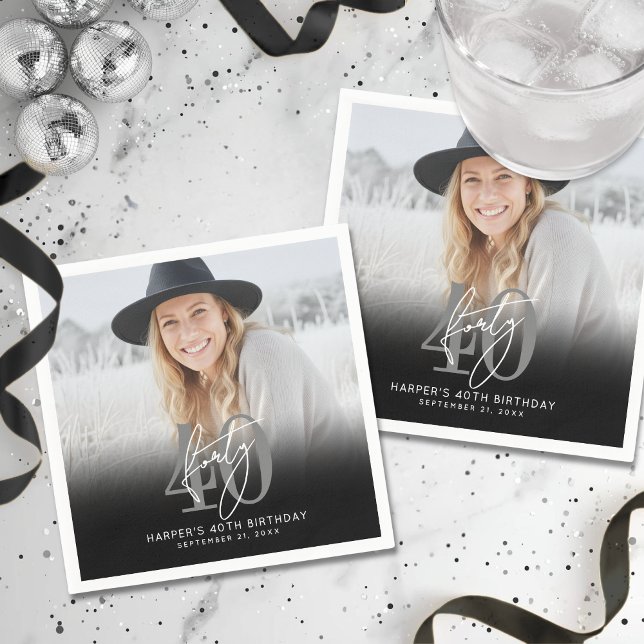 Photo Black 40th Birthday Party Serviette (Photo Black 40th Birthday Party Napkins)