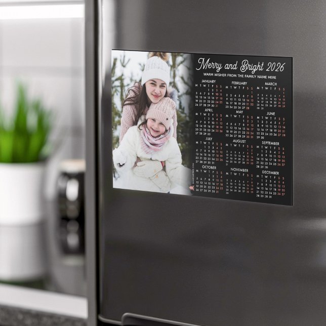 Photo Black Calendar 2026 Family Magnetic Card Magneteinladung (Von Creator hochgeladen)