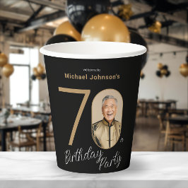 Photo Black Gold 70th Birthday Pappbecher