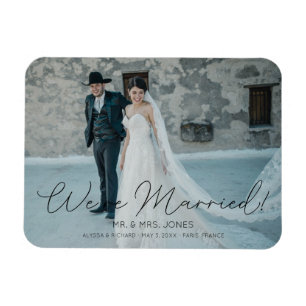 Photo & Black Typography Wedding Announcement Magnet