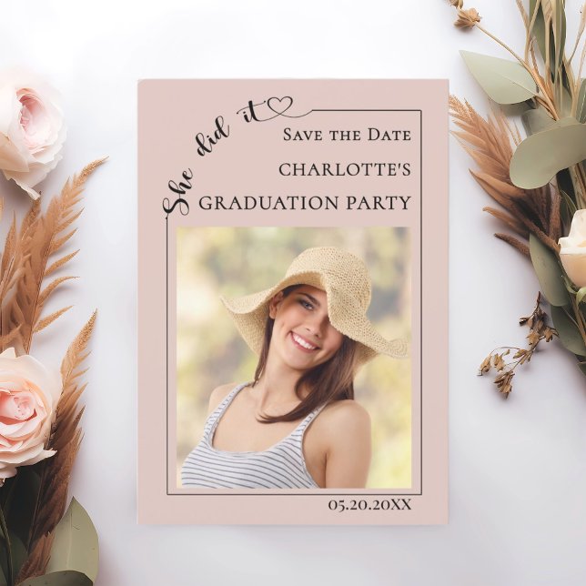 Photo Blush Pink Graduation party Save the Date (Von Creator hochgeladen)