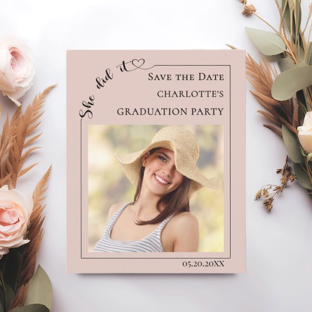 Photo Blush Pink Graduation Party Save the Date Flyer (Von Creator hochgeladen)