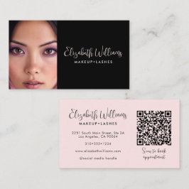 Photo Blush Pink Script Black QR Code Makeup Chic Visitenkarte