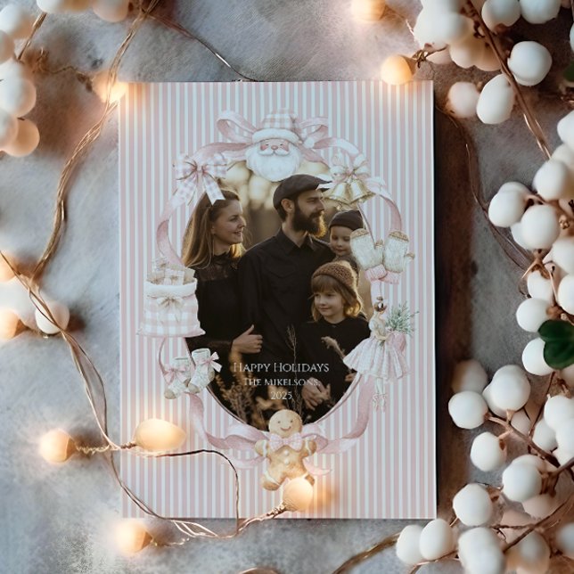 Photo Blush Ribbon Tree Christmas Feiertagskarte (Von Creator hochgeladen)