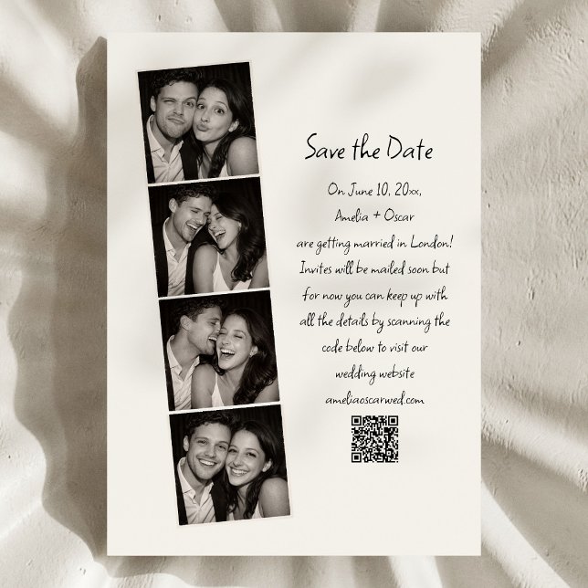 Photo Booth Strip Handwritten Script Wedding Fun  Save The Date (Von Creator hochgeladen)