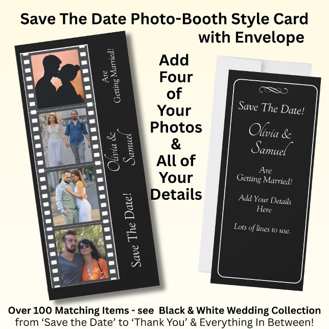 Photo Booth Style Save The Date  Black White Card (Von Creator hochgeladen)