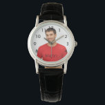Photo boyfriend husband name black armbanduhr<br><div class="desc">Template for Your own photo of a friend,  boyfriend,  son or husband. Template for a name or text,  black letters.  A great birthday gift or keepsake for her.  Black clock face numbers from 8 to 4.</div>