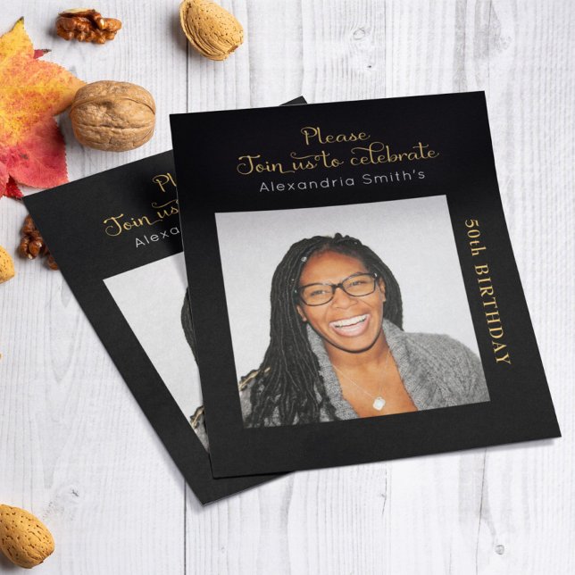 Photo Budget 50th Birthday Invitation Black Gold (Von Creator hochgeladen)