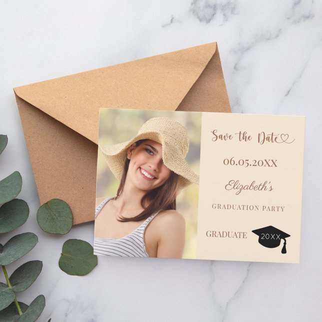 Photo champagne mocha Graduation Save The Date (Von Creator hochgeladen)
