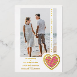 Photo Chic Elegant Hot Pink & Golden Heart Couple Folieneinladung