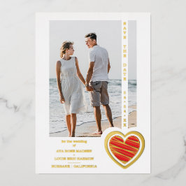 Photo Chic Elegant Red & Golden Heart Couple Folieneinladung