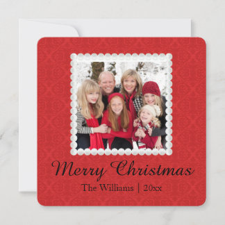 Photo Christmas card | Red Damask Merry Christmas Feiertagskarte