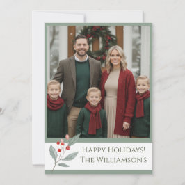 Photo Christmas Card – Watercolor Holly Berry Feiertagskarte
