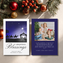 Photo Christmas Nativity Scene Christian Blessing Feiertagskarte