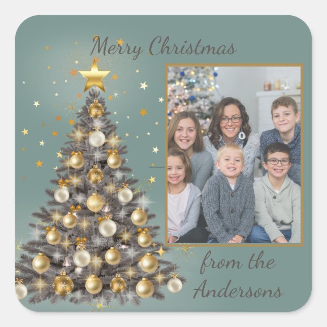 Photo Christmas Sticker - Elegant Style Blue (Vorderseite)